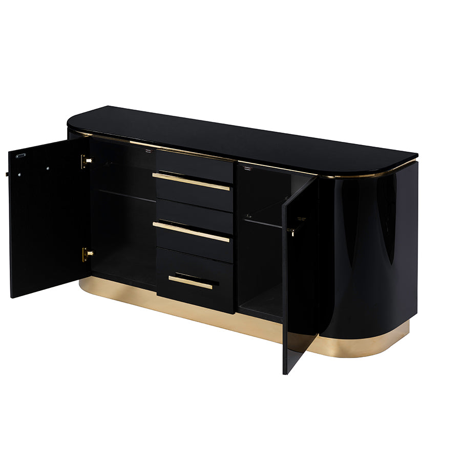 Anastasia Black Glass Sideboard with Brass Details