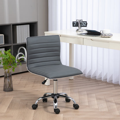Adjustable Swivel Office Chair with Armless Mid-Back in PU Leather and Chrome Base - Grey