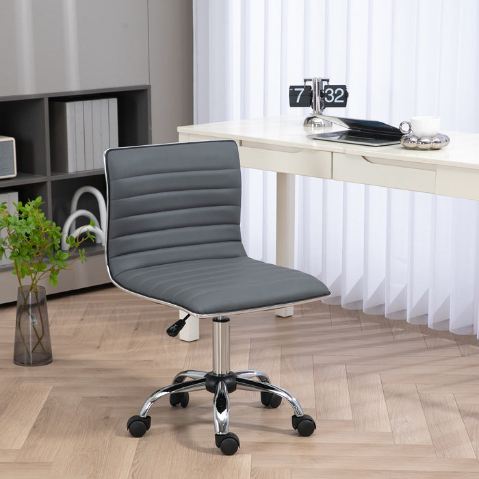 Adjustable Swivel Office Chair with Armless Mid-Back in PU Leather and Chrome Base - Grey