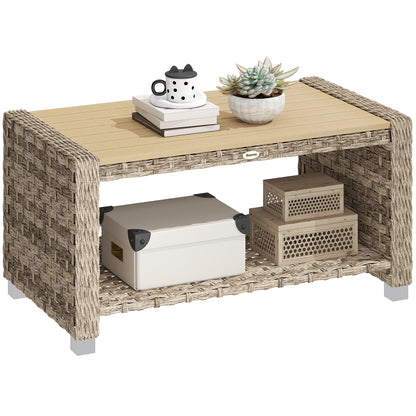 Outdoor Coffee Table with Storage Shelf and Slatted Top, Light Brown