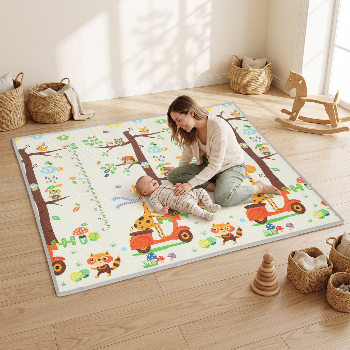 2m x 1.8m Reversible Folding Baby Play Mat with Storage Bag - Tree & Forest