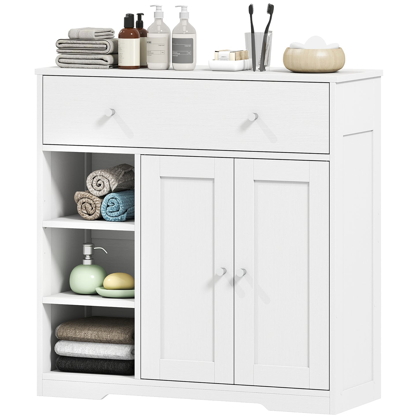 Bathroom Floor Cabinet, Bathroom Cabinet with Drawer and Door, White