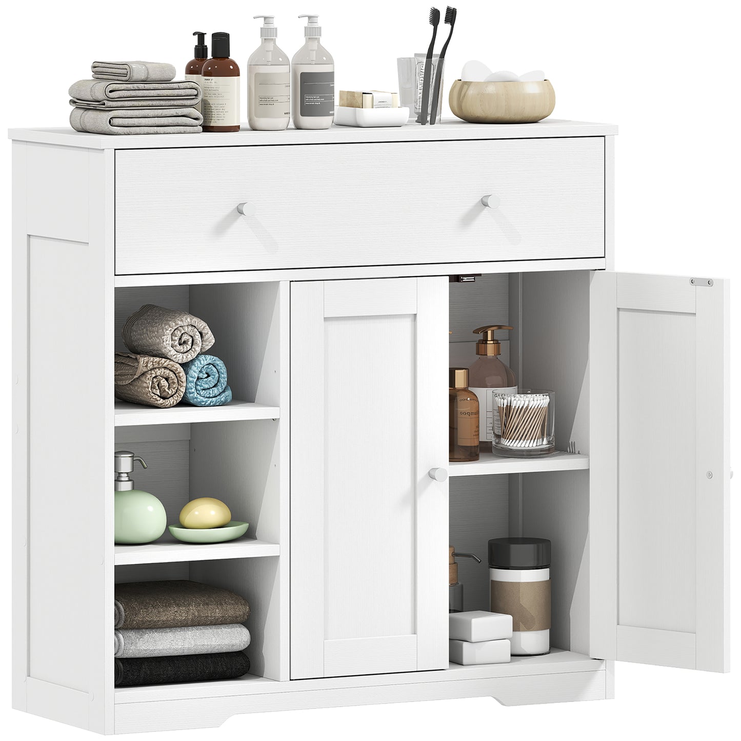 Bathroom Floor Cabinet, Bathroom Cabinet with Drawer and Door, White