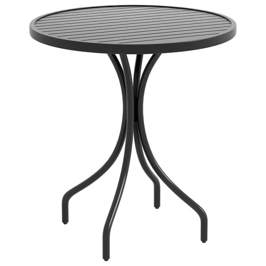 Round Garden Table Outdoor Side Table with Steel Frame Black