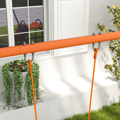 4 in 1 Metal Garden Swing Set with Double Swings Glider Slide Ladder Orange