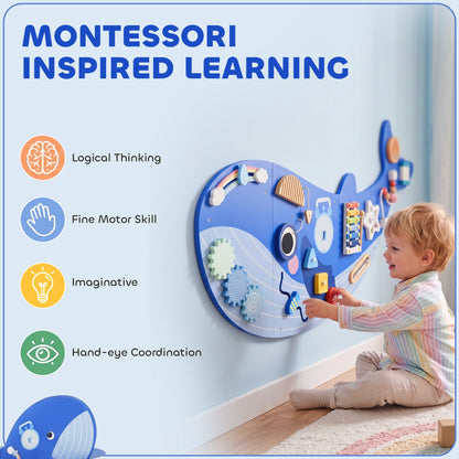 Whale Activity Wall Busy Board, 13 in 1 Montessori Inspired Toys