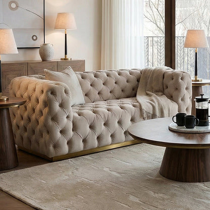 Frankfurt Two seat Sofa  - Taupe with Brass Base