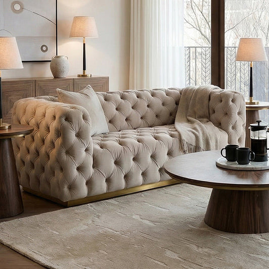 Frankfurt Two seat Sofa  - Taupe with Brass Base