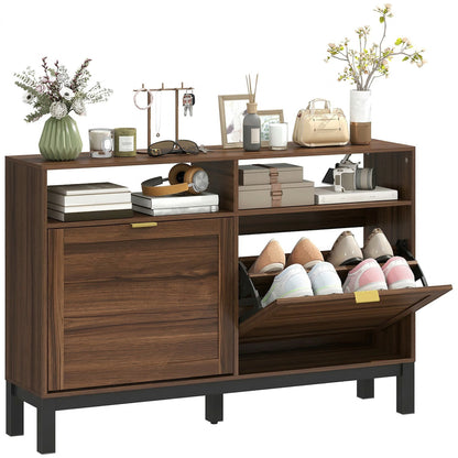 Narrow Shoe Cabinet with 2 Flip Drawers, Modern Shoe Storage Cabinet