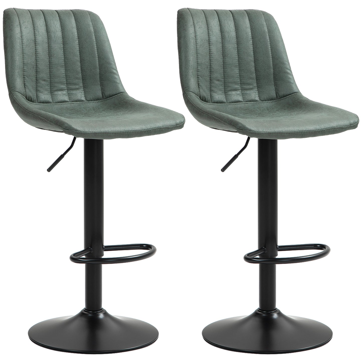 Set Of 2 Microfibre Retro Tub Bar Stools Metal Frame Footrest Seat Green