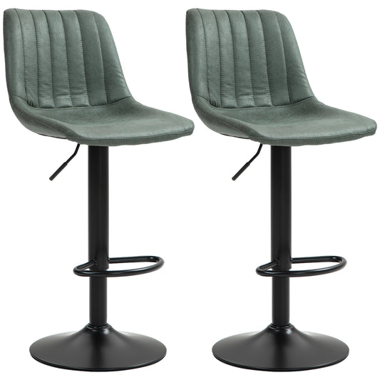 Set Of 2 Microfibre Retro Tub Bar Stools Metal Frame Footrest Seat Green