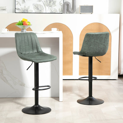 Set Of 2 Microfibre Retro Tub Bar Stools Metal Frame Footrest Seat Green