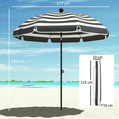 1.8 m Beach Umbrella Parasol with Sand Anchor, Tilt, Grey/White