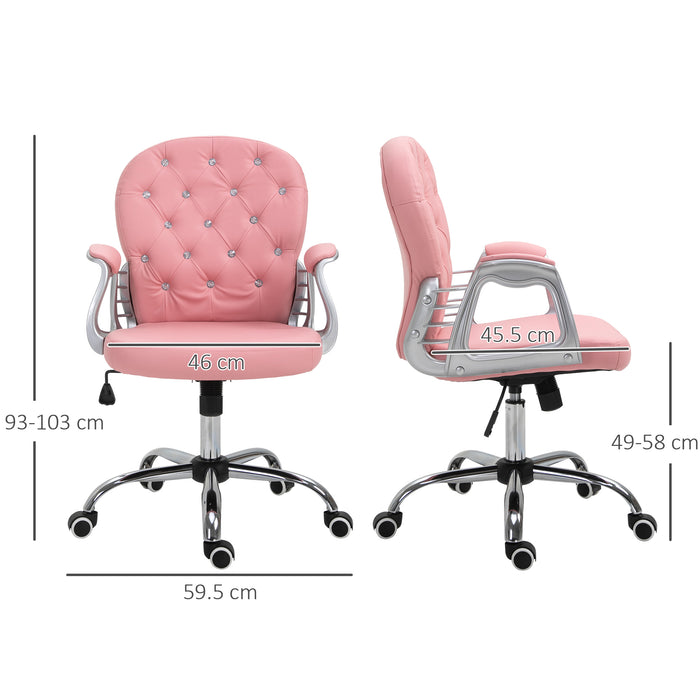 Office Chair PU Diamante Padded Ergonomic 360° Swivel Pink