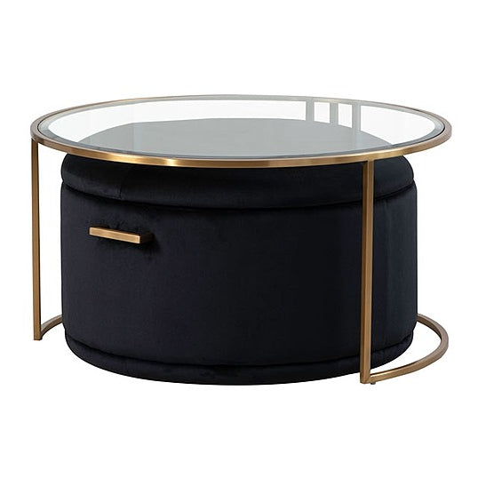 Aria Brass Coffee Table and Storage Ottoman Black - Set