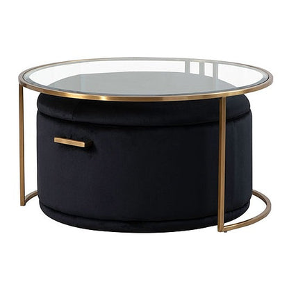 Aria Brass Coffee Table and Storage Ottoman Black - Set
