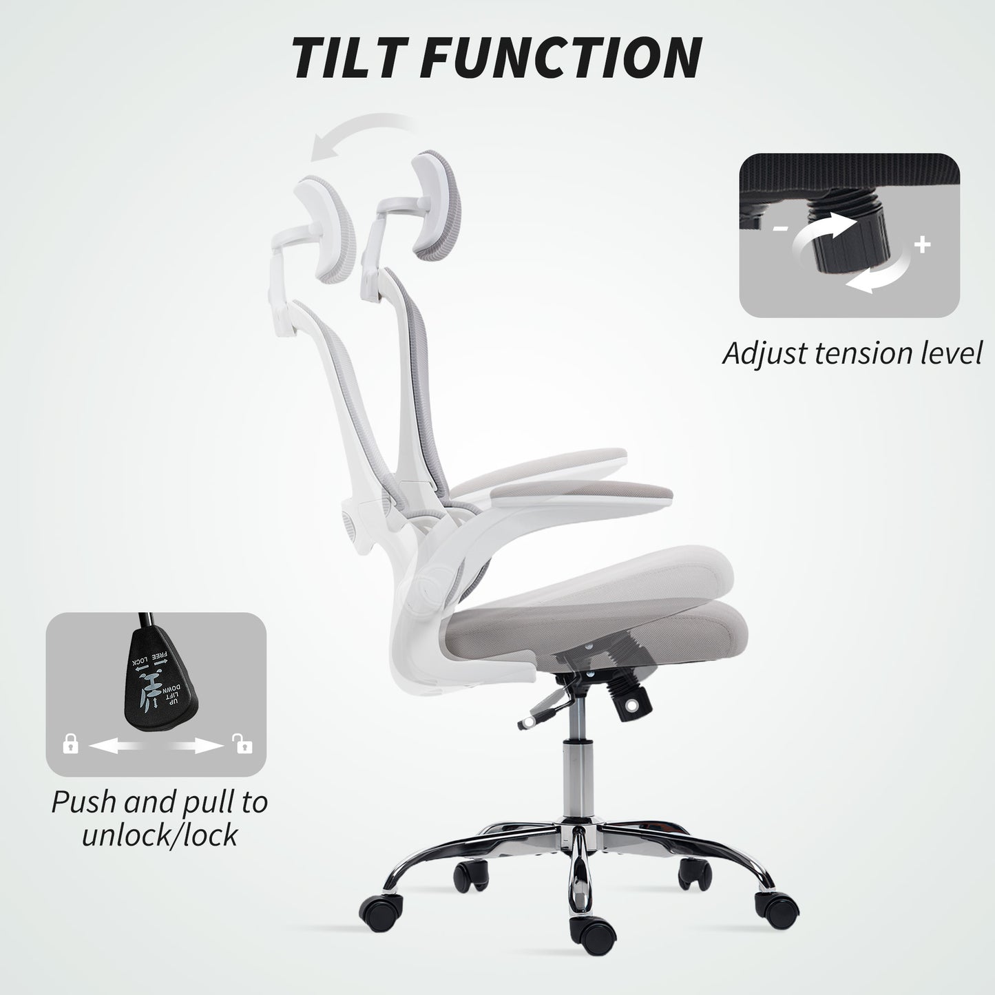 High Back Mesh Computer Desk Chair with Lumbar Support, Grey