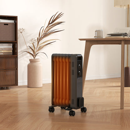 Oil Filled Radiator Portable Heater W/ 7 Fin, 3 Heat Settings Grey
