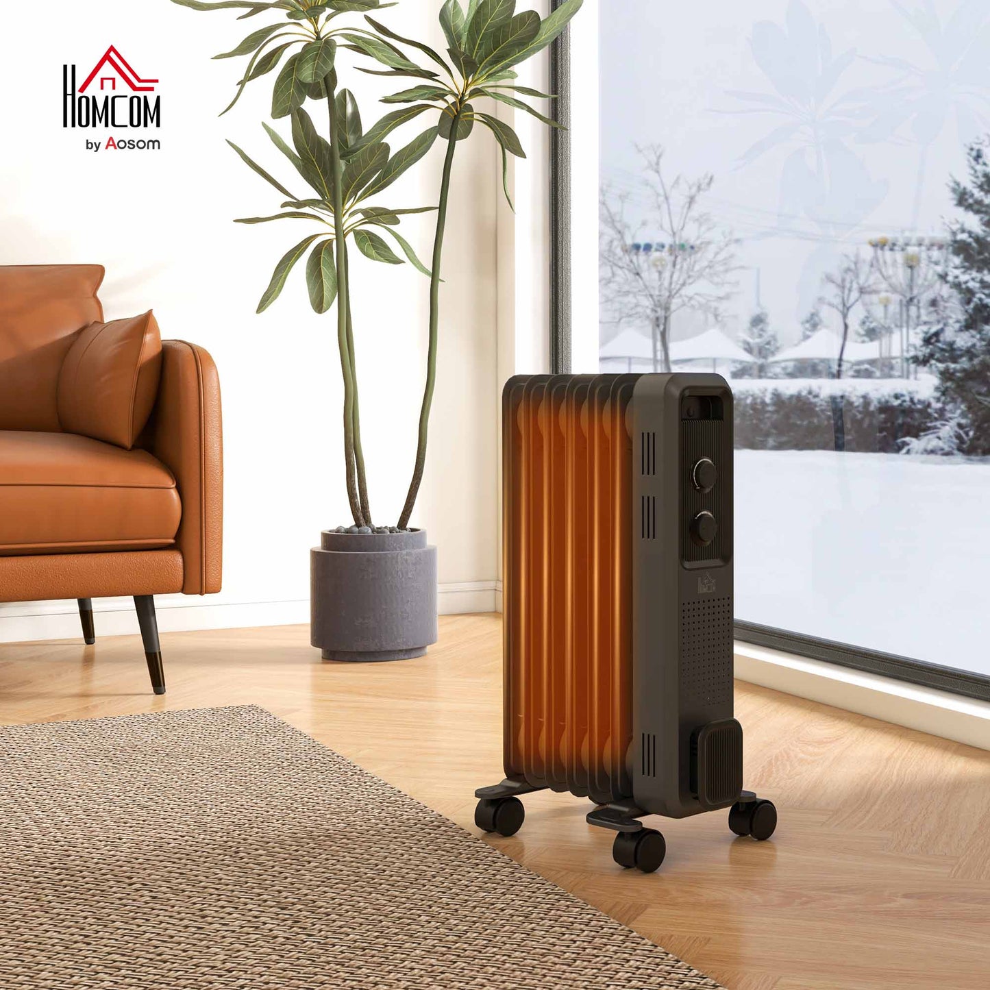 Oil Filled Radiator Portable Heater W/ 7 Fin, 3 Heat Settings Grey