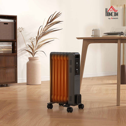 Oil Filled Radiator Portable Heater W/ 7 Fin, 3 Heat Settings Grey