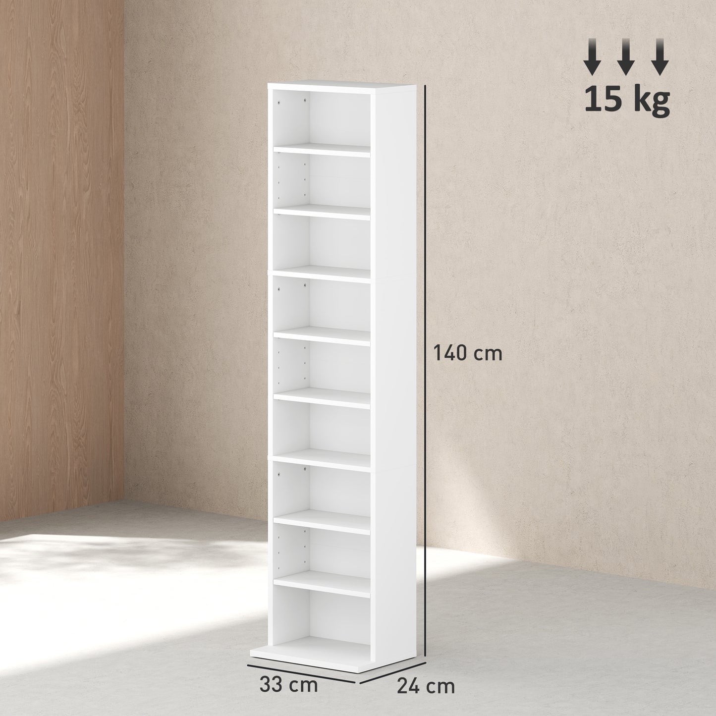 260 CD Storage Unit 120 DVD Storage Tower with 9 Compartments White