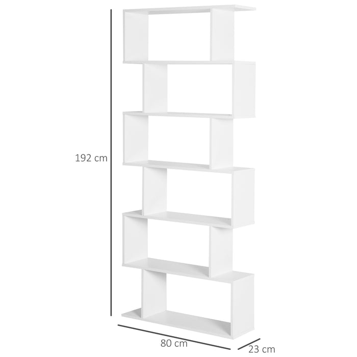 Wooden Wood S Shape Storage Display 6 Shelves Room Divider Unit Chest Bookshelf Bookcase Cupboard Cabinet Home Office Furniture, White