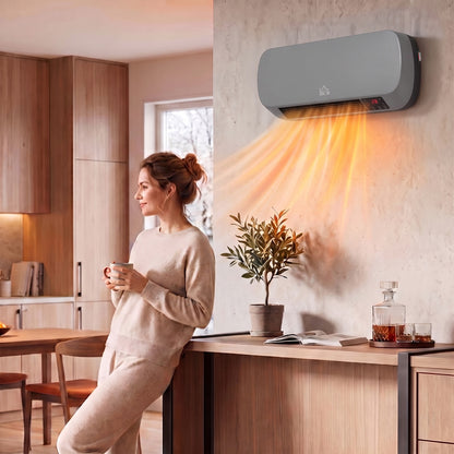 2000W Wall-Mounted Ceramic Heater with Weekly Timer and Remote - Grey