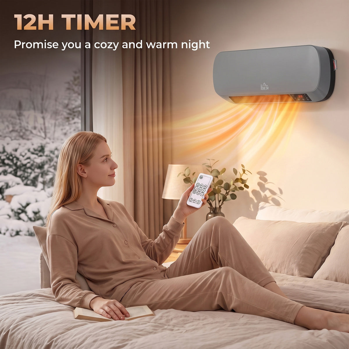 2000W Wall-Mounted Ceramic Heater with Weekly Timer and Remote - Grey