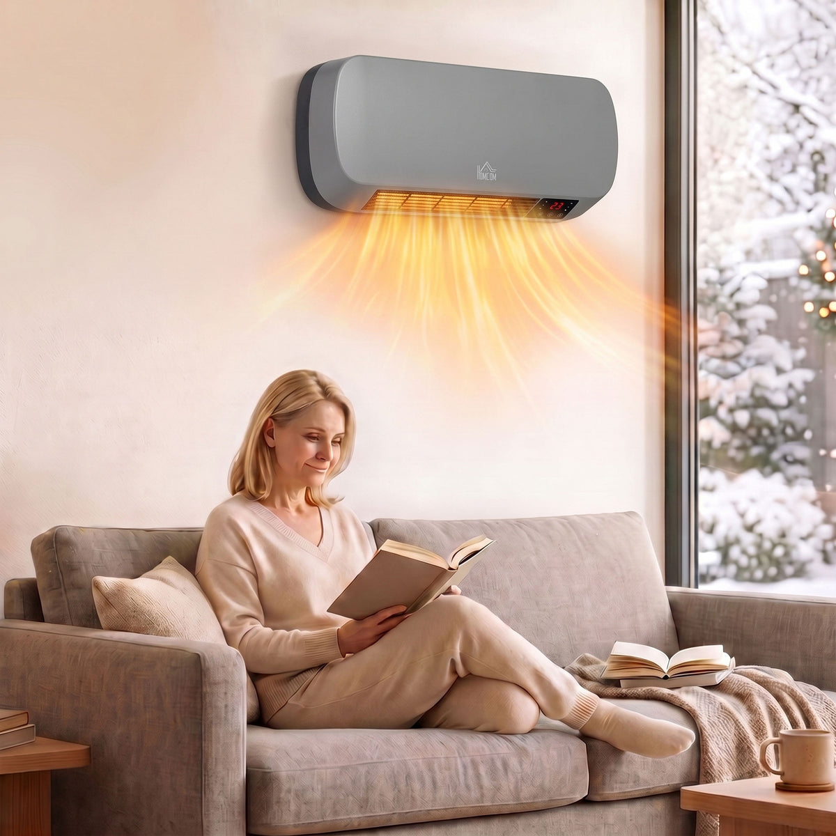 2000W Wall-Mounted Ceramic Heater with Weekly Timer and Remote - Grey