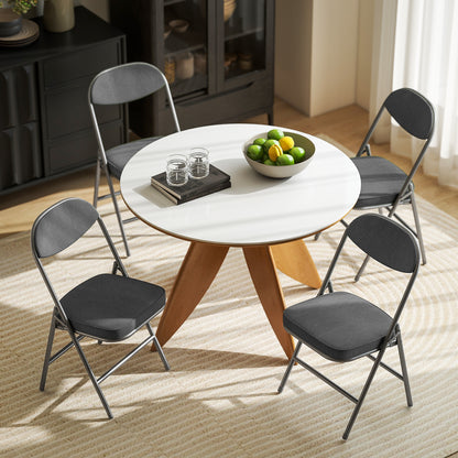 Folding Chairs Set of 4 with Cushioned Seat, Steel Frame, Dark Grey