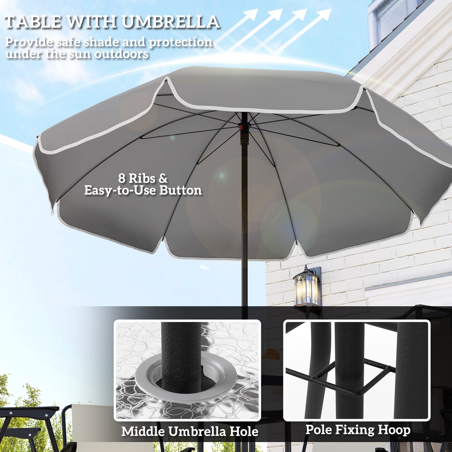6 Pieces Garden Furniture Set with Parasol, Folding Chairs, Cream