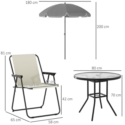 6 Pieces Garden Furniture Set with Parasol, Folding Chairs, Cream