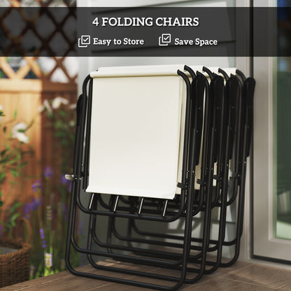 6 Pieces Garden Furniture Set with Parasol, Folding Chairs, Cream