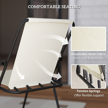 6 Pieces Garden Furniture Set with Parasol, Folding Chairs, Cream
