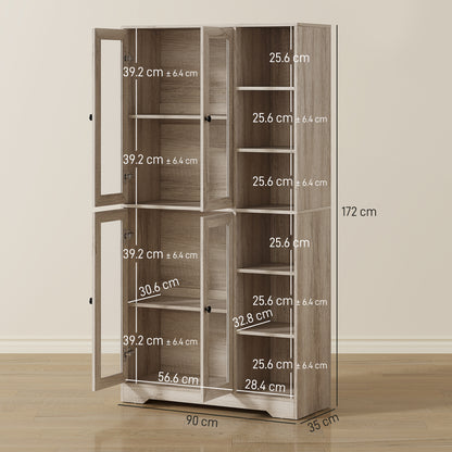 Multi-Storage Kitchen Cabinet, with Glass Doors - Grey Wood-Effect