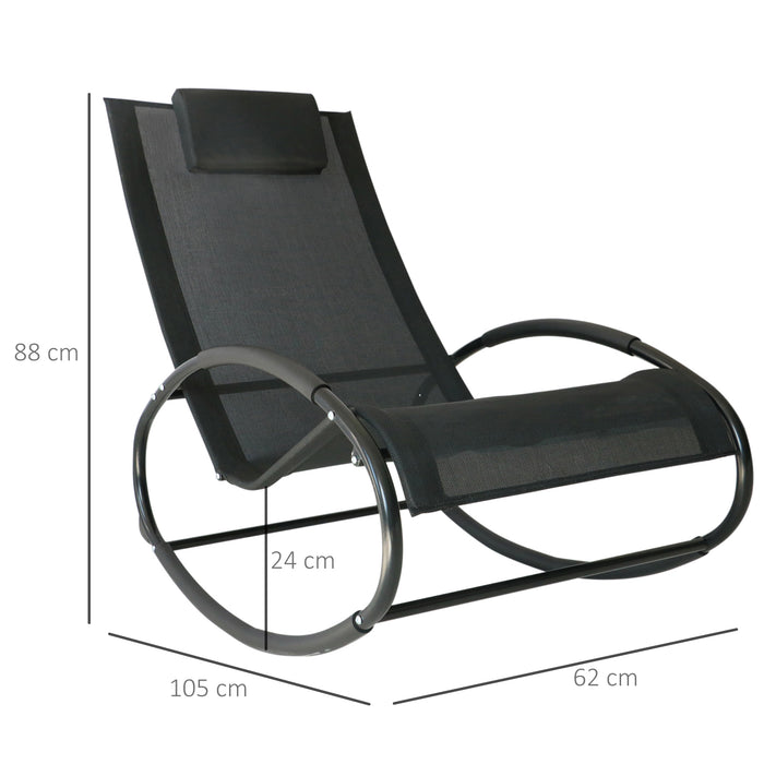 Rocking Chair Sun Lounger Recliner Rocker Texteline Fabric Patio Garden Relaxer with Pillow Black