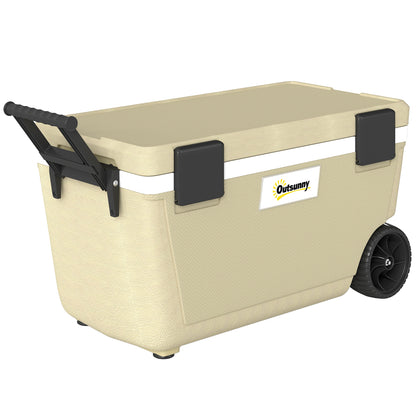 70L Insulated Cool Box with Wheels, Portable Ice Cooler, Khaki