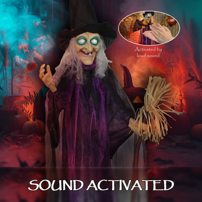 Voice Activated Halloween Animatronics Standing Witch, Purple