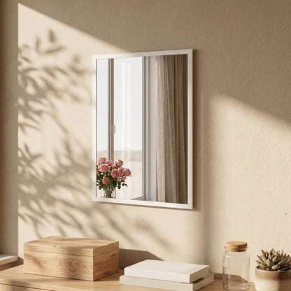 Decorative Rectangular Wall Mirror, 70 x 50 cm Wall-Mounted Bathroom Mirror for Living Room, Bedroom, Hallway, White