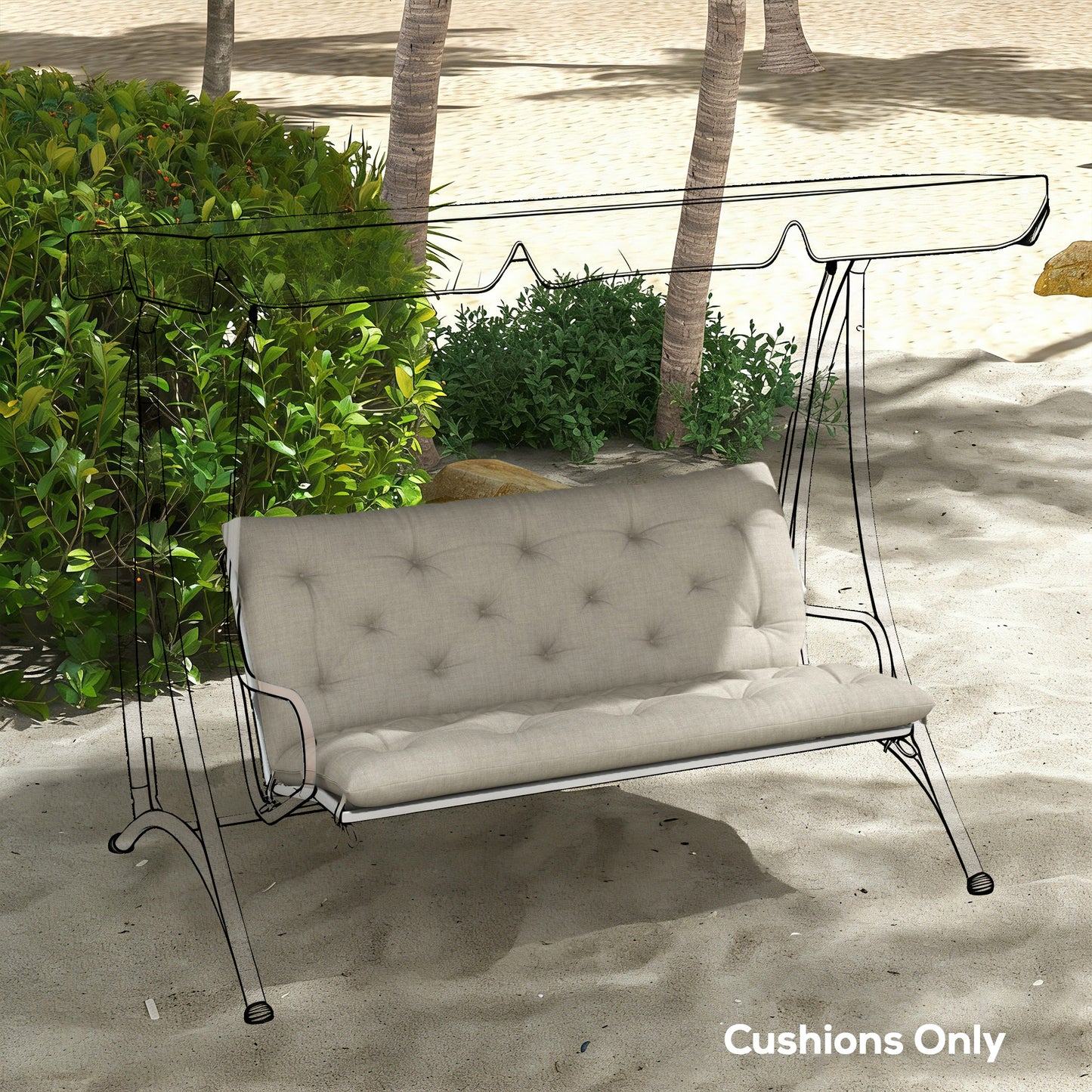 Garden Bench Cushion, Seat Pad with Ties, Light Grey