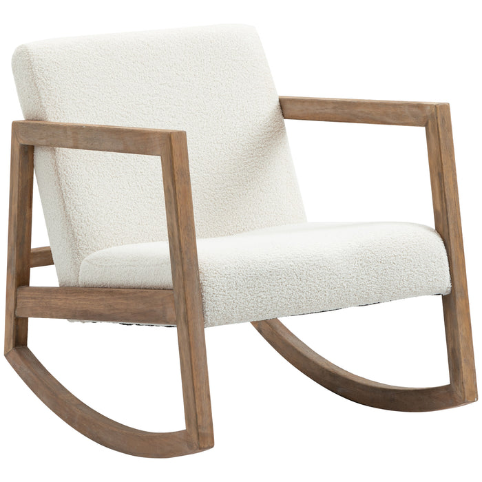 Rocking Chair, Upholstered Sofa Armchair with Cushion and Wood Base for Living Room and Bedroom, Cream White