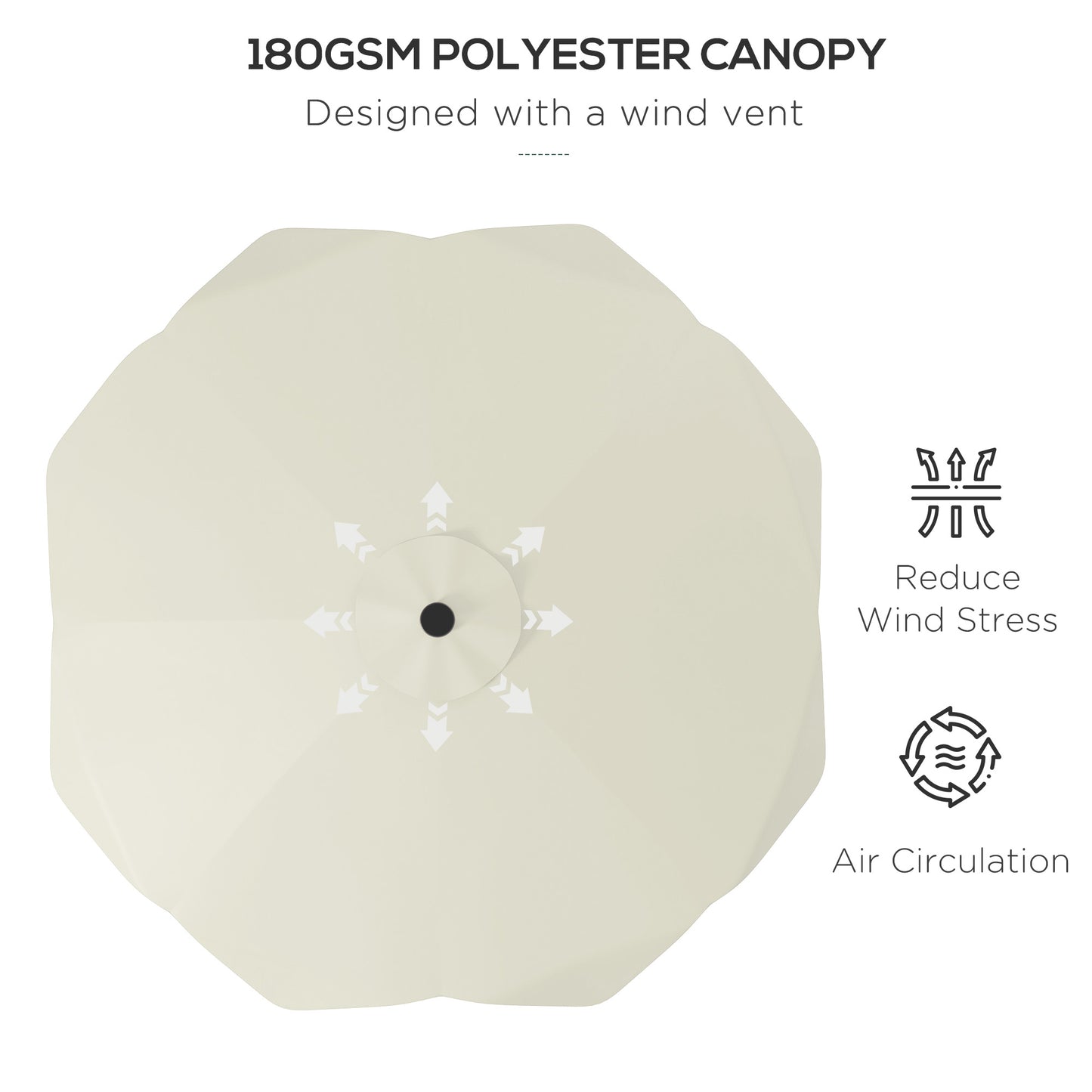 Solar Patio Umbrella with LED and Tilt, Outdoor Market Table Umbrella Parasol with Crank, 3 x 3 (m), Cream White