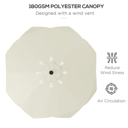 Solar Patio Umbrella with LED and Tilt, Outdoor Market Table Umbrella Parasol with Crank, 3 x 3 (m), Cream White