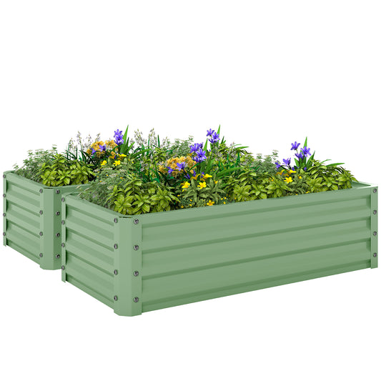 Set of 2 Raised Garden Bed Galvanised Planter Box, Light Green