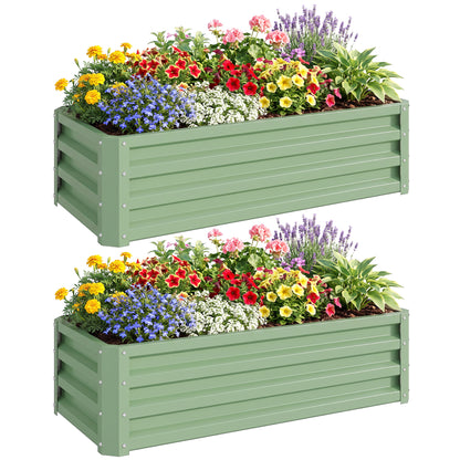 Set of 2 Raised Garden Bed, Outdoor Planter Box with Galvanised Steel Frame for Growing Vegetables, Flowers and Herbs, 110 x 50 x 30 cm, Light Green