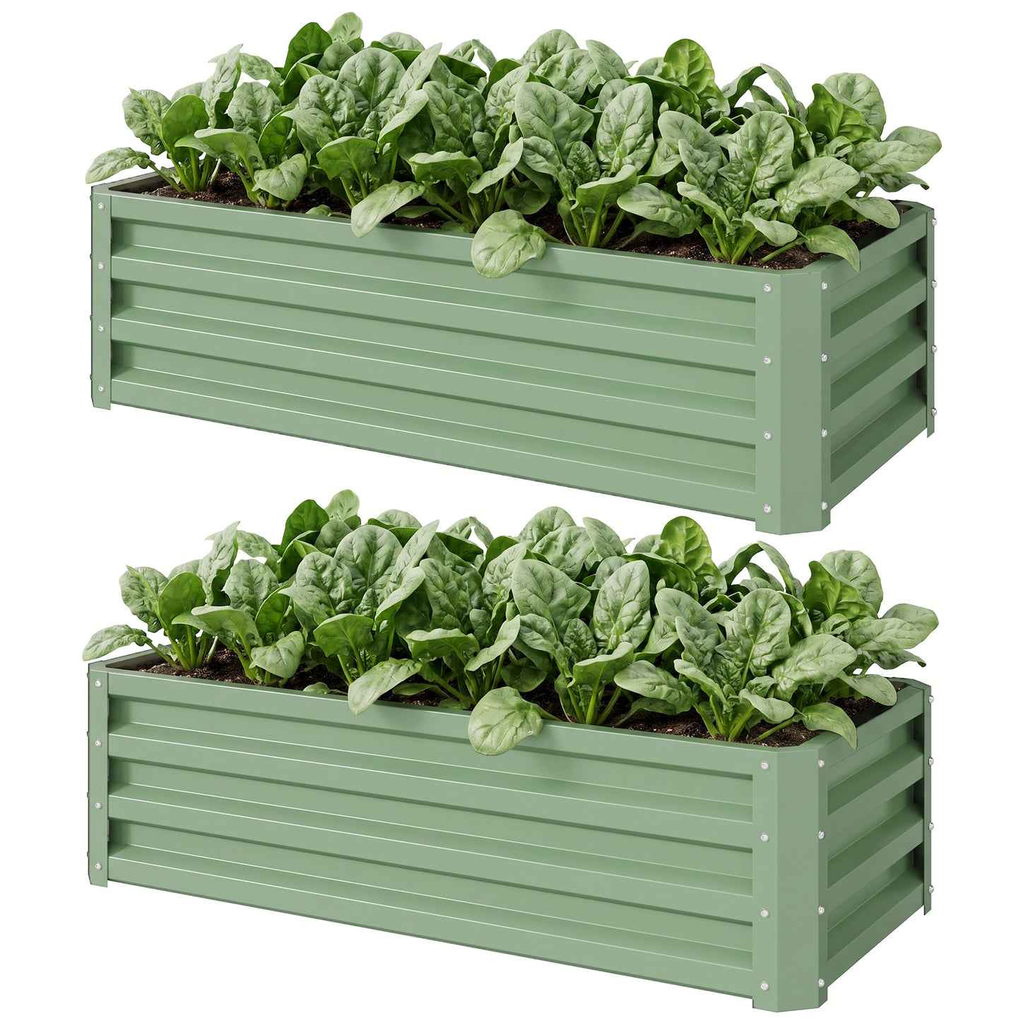 Set of 2 Raised Garden Bed, Outdoor Planter Box with Galvanised Steel Frame for Growing Vegetables, Flowers and Herbs, 110 x 50 x 30 cm, Light Green