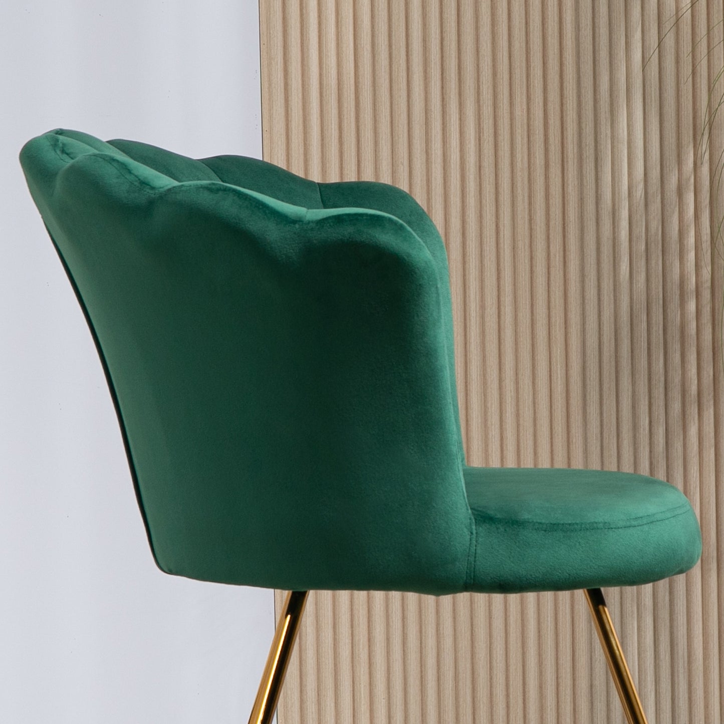 Accent Chair, Velvet Armchair with Lotus Backrest, Steel Legs, Green