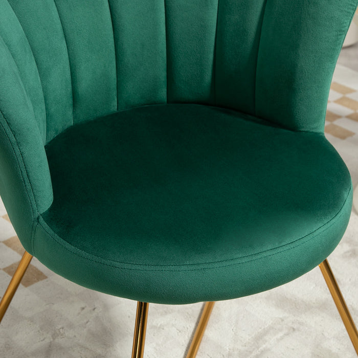 Accent Chair, Velvet Armchair with Lotus Backrest, Steel Legs, Green