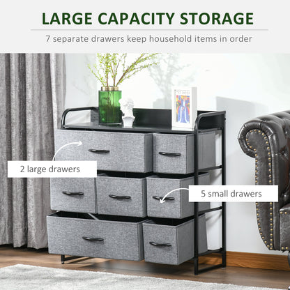 3-Tier Fabric Bedroom Dresser with 7 Foldable Drawers, Grey