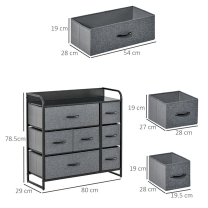 3-Tier Fabric Bedroom Dresser with 7 Foldable Drawers, Grey